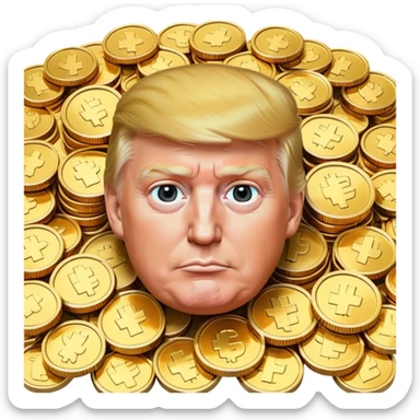President Trump surrounded by gold coins sticker