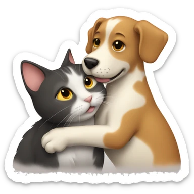 Dog and cat hugging sticker