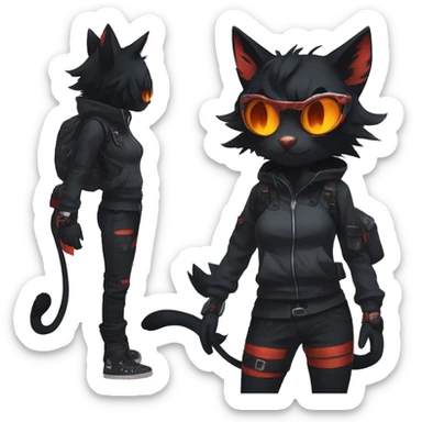 Edgy Shy Anthro boyish cool pretty dark black Litten-Pokémon-cat-fursona techwear sticker