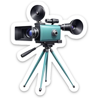 Create an emoji for video recording. Show a movie camera on tripod with single lens, symbolizing the act of filming. Use modern, professional colors. Do not include any emojis or smiley faces. Make the background transparent. sticker