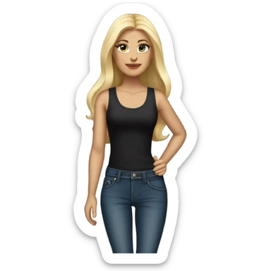 White female, blonde straight long hair, black tank top & jeans, red high heel pumps sticker