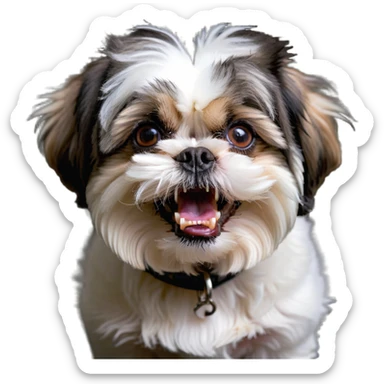 mad shih tzu dog baring teeth, fluffy fur, small dog with big eyes and angry expression sticker