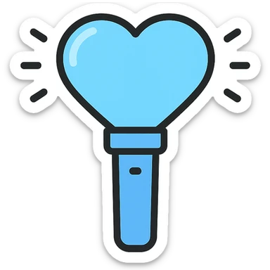 light blue heart-shaped concert light stick, glowing, clean icon sticker