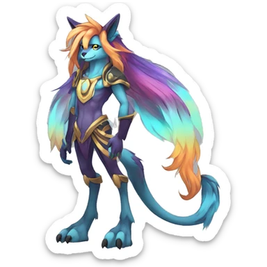 Anthro Sona Cool Edgy Legendary Colorful Shy Shiny Fakemon-Fantasy-Creature With Long Hair-Mane Full Body Detailed High Quality sticker