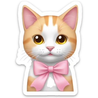 Peach and white cat wearing a pink bow sticker
