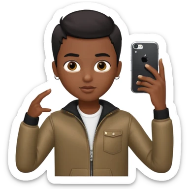 generate a pretty bratz dark skinned boy with short black hair taking a selfie sticker