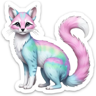 Colorful nebulae nebula starry galactical shiny tropical pale light fruity pastel white glorious iridescent divine exotic cute beautiful realistic antasy-caracal-civet-genet-sergal-vernid-Cacomistle-Trico-oncilla-animal-Fakémon-hybrid-fursona (full body) sticker