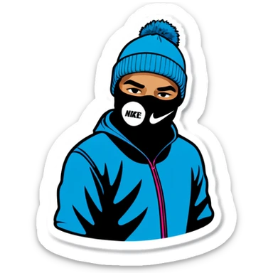a light skinned man with a nike ski mask sticker