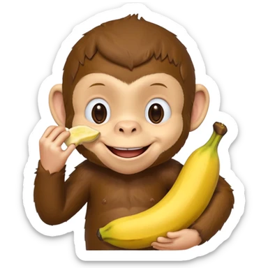 Curious George monkey peeling a banana sticker