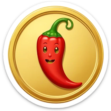 A gold coin ('SPICY COIN') displaying a spicy pepper as it's logo. This is a 'Heads' version sticker