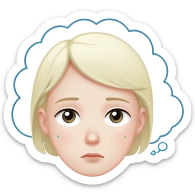 A face with anxious expression looking away, thought bubble with dots above, emotional distance, minimal design sticker