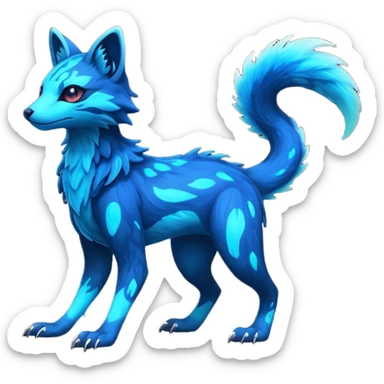 Rare realistic dark-neon glowing bioluminescent edgy badass epic pretty beautiful handsome gorgeous aesthetic colorful vibrant Vernid-Trico-species-Fakemon-creature by LiLaiRa, 4 legs, 1 tail, random markings, (full body) sticker