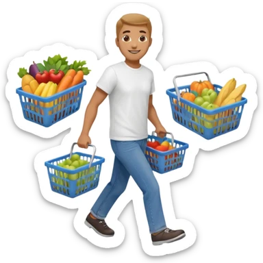 A happy man walking with an empty supermarket basket sticker