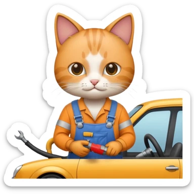 Cat repairing car sticker