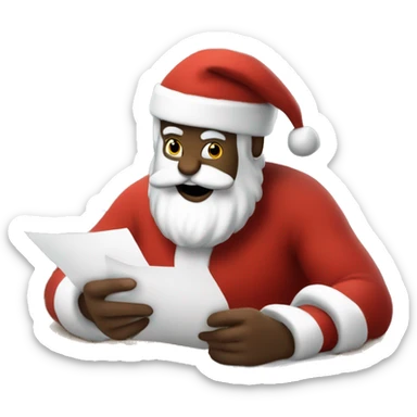 Santa is sitting on a desk, writing something down on a sheet of paper, solving complicated math puzzles  sticker