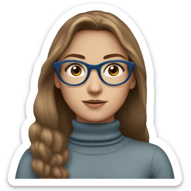 White girl wearing turtleneck with blue eyes, brown hair, and circle glasses sticker