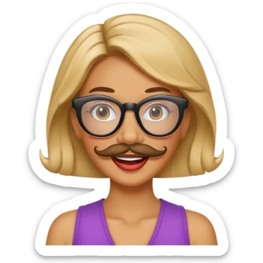 woman with joke glasses mustache sticker
