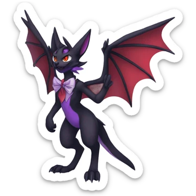 cool cartoon anthro evil black purple red ethereal fantasy nargacuga-Noivern-cat-Fakemon collar harness bow tie and bracers full body sticker