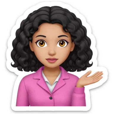 A mixed woman with black wavy hair and black eyes wearing pink sticker