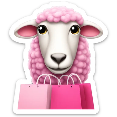 pink sheep with shopping bags  sticker