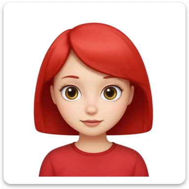 Cute female character, rounded face, big eyes, small nose, subtle smile, bob cut, red shirt sticker
