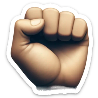 A clenched fist with the thumb side on the topside parallel to the sky sitting on top of a flat palm sticker