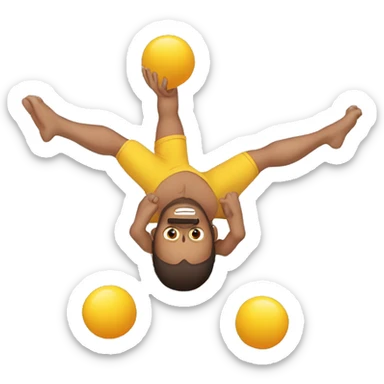 a man upside down , juggling 3 eggs sticker