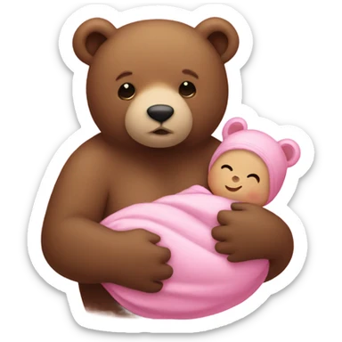 Bear holding a pink baby sticker