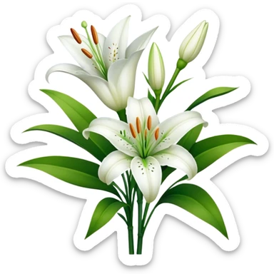 bouquet White Lily, luxuriant, stem, leaf, bud sticker
