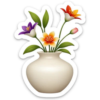 A ceramic vase with ikebana style floral arrangements sticker