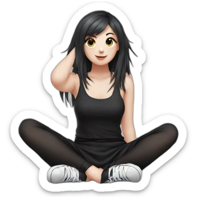 curvy emo girl sits on the floor straight view hands up black skirt белые трусики sticker