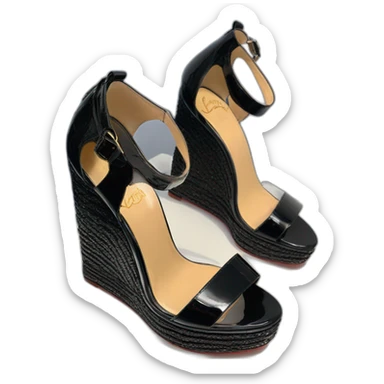 Platform wedges black louboutin sandal patent sticker