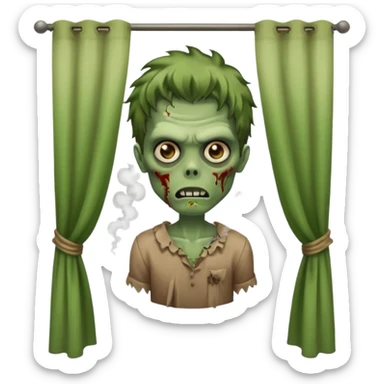 зомби который стоит лицом ко мне. прическа шторы, карие зеленые глаза, с дымом изо рта. типо swag sticker