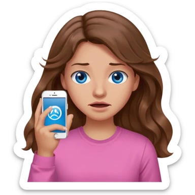 Girl wavy long brown hair, blue eyes, medium skin tone, pink shirt  giving the cringe face sticker