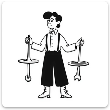 Victorian era English worker with tools, suspenders, boots, and rugged appearance from industrial revolution sticker