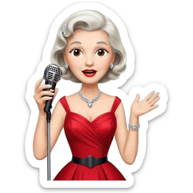 Older woman – elegant gown, 50s, diva, red dress, singing into mic sticker