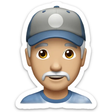 man blue eyes gray hair gray goatee ball cap holding chihuahua with long black hair sticker