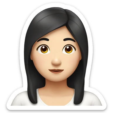 little overweight asian woman with black  hair, make emoji from shoulders, use one photo  sticker