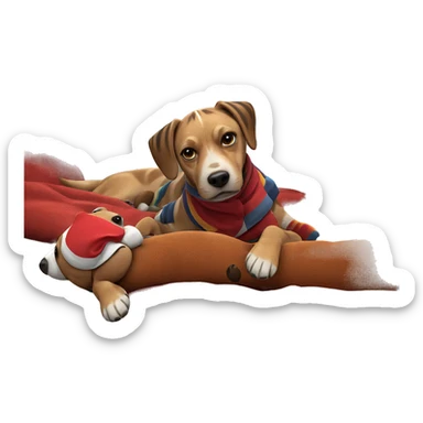 dog with striped scarf on couch sticker