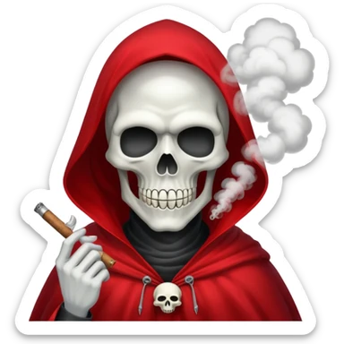 grim reaper in red cape smoking weed with loads of smoke around sticker