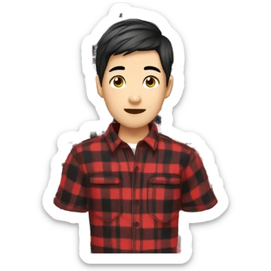 casually red black plaid shirt asian boy sticker