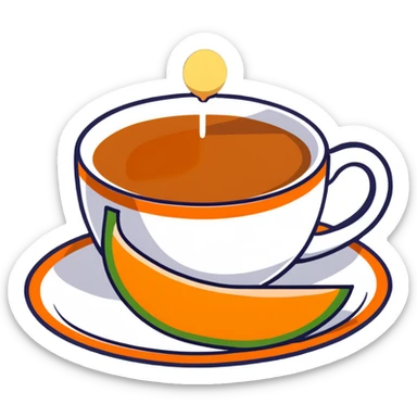 traditional carajillo in a small espresso cup with a slice of orange cantaloupe melon on a saucer sticker