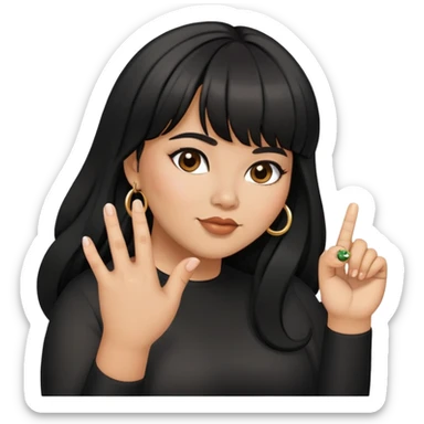 Latina female with bangs black long hair plus size with ring in finger sticker