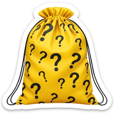 drawstring bag printed with overstuffed with yellow question marks sticker