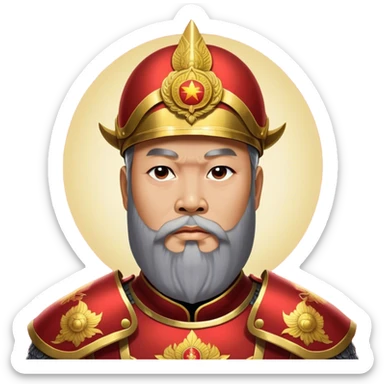 ​Cinematic Realistic Portrait of Trần Hưng Đạo, depicted as a revered Vietnamese general with his characteristic traditional Vietnamese beard and historic armor, his determined gaze illuminated by dramatic historical lighting that evokes his legendary martial spirit and leadership, sticker