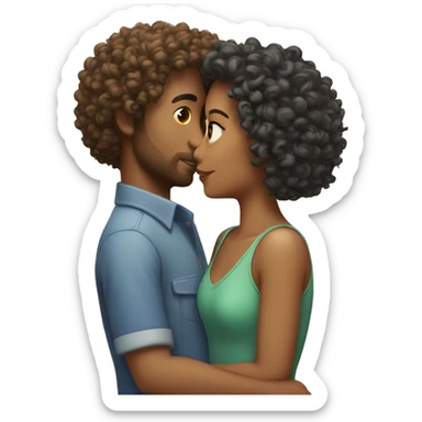 Curly haired couple kissing sticker