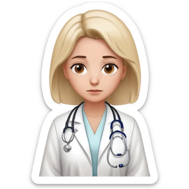 create a female doctor wearing a white rope with a Stethoscope on her neck. her face is slightly sad sticker