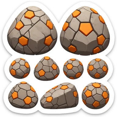 Create a set of emoji for Discord in Regirock style, with a cryptocurrency theme and a tie-in to the Seismic project. Use textured stone shapes with shades of gray, brown and orange, add small cracks and digital patterns reminiscent of blockchain graphics. Make the elements look massive and monumental, as if carved from ancient stone, but with a modern crypto entourage. Integrate visual symbols of growth, market dynamics, and community strength so that each emoji conveys the spirit of Seismic and its connection to the crypto industry. sticker