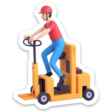 3D style person riding a pallet truck sticker
