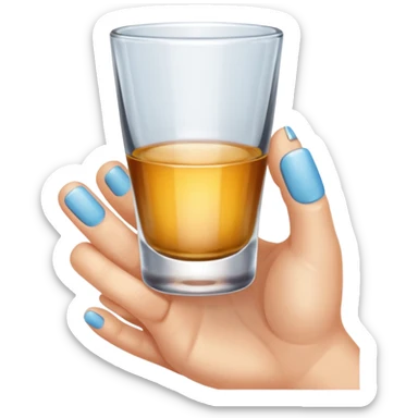 a hand holding a tiny shot glass sticker